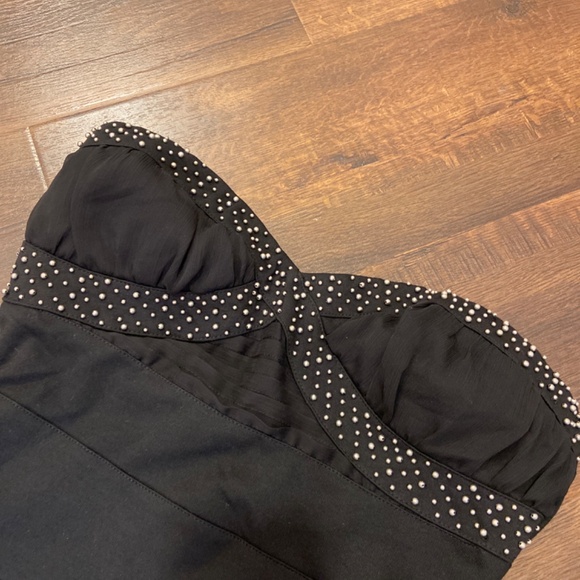 GRASS COLLECTION BLACK BANDAGE BODYCON STUDDED STRAPLESS  MINI DRESS SZ 9 - Picture 5 of 12